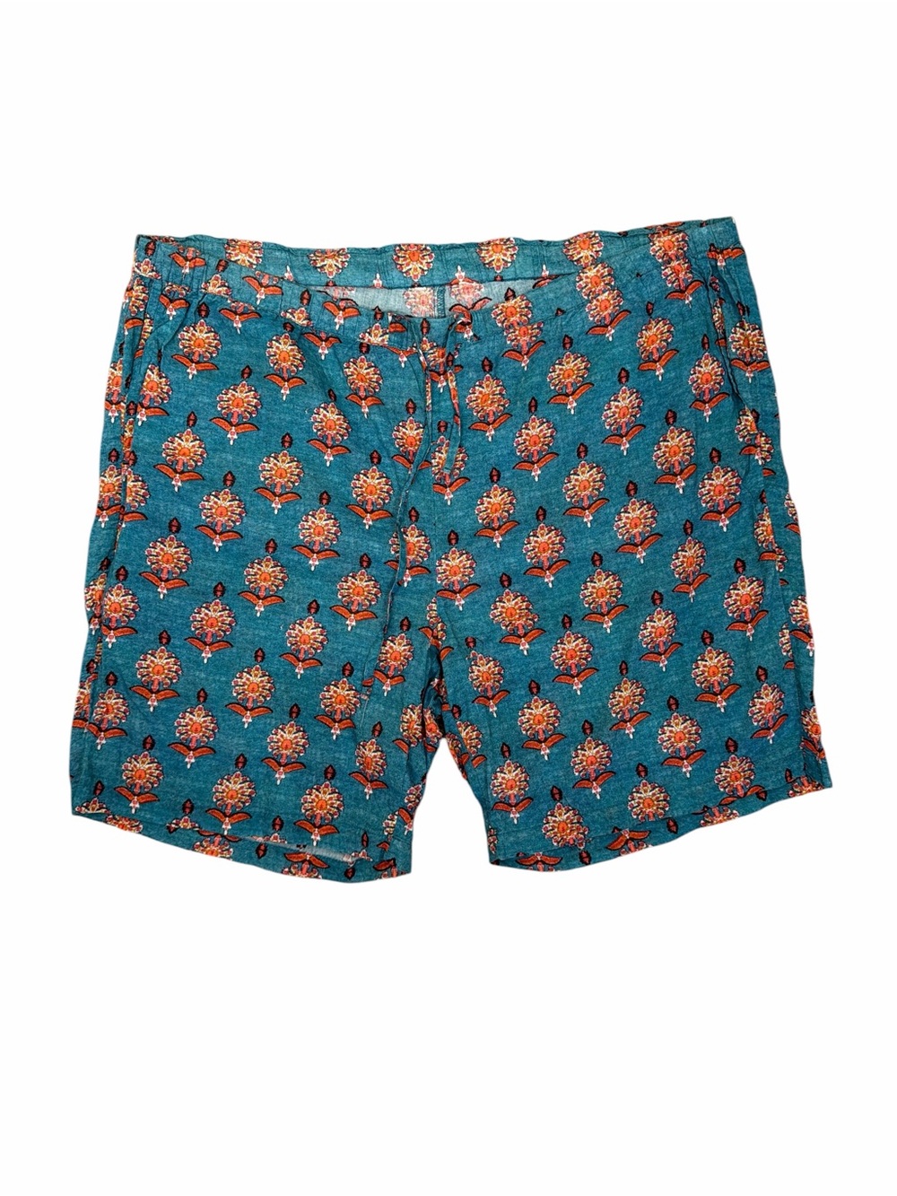 Sundance Women’s XL Teal Floral Cotton Shorts Boho Block Print Pockets